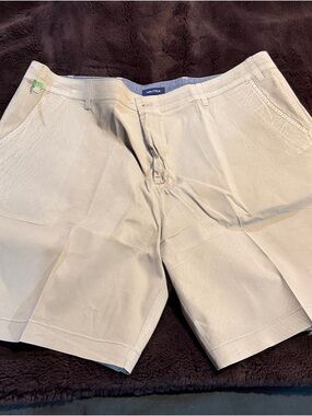 Nautica Men's Flat-Front Chino Shorts in Light Beige